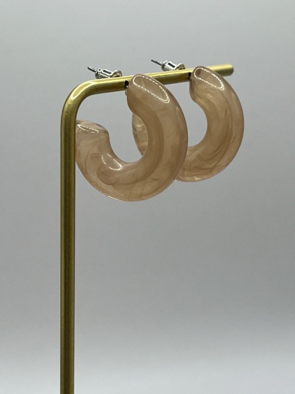 Beige Resin Acrylic Hoop Stud Earrings